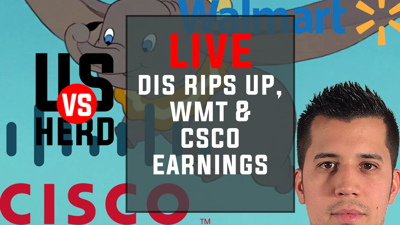 DIS Rips Up – CSCO & WMT Earnings – Options Trading Live